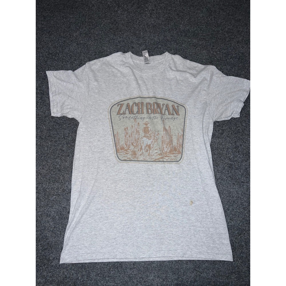 Zach Bryan Something in the Orange Graphic T-Shirt Gray Medium Gildan DryBlend